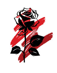 Black rose flower red brush stroke silhouette sign drawing.Floral beautiful wedding element.Stencil tattoo design.Decor.Decoration.Vinyl wall sticker decal.Plotter laser cutting.Beauty logo.DIY cut