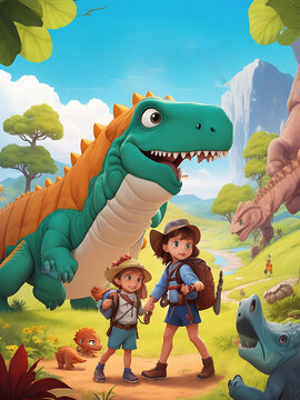 4K Image cover KDP for kids dinosaur cartoon cover page AI generated 