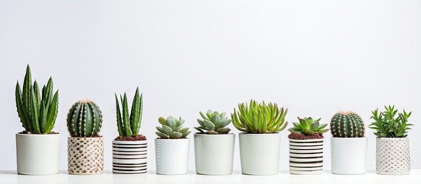 Succulents and cactus plants in white pots on a background - Powered by Adobe