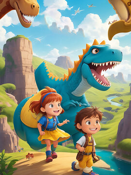 4K Image cover KDP for kids dinosaur cartoon cover page AI generated 
