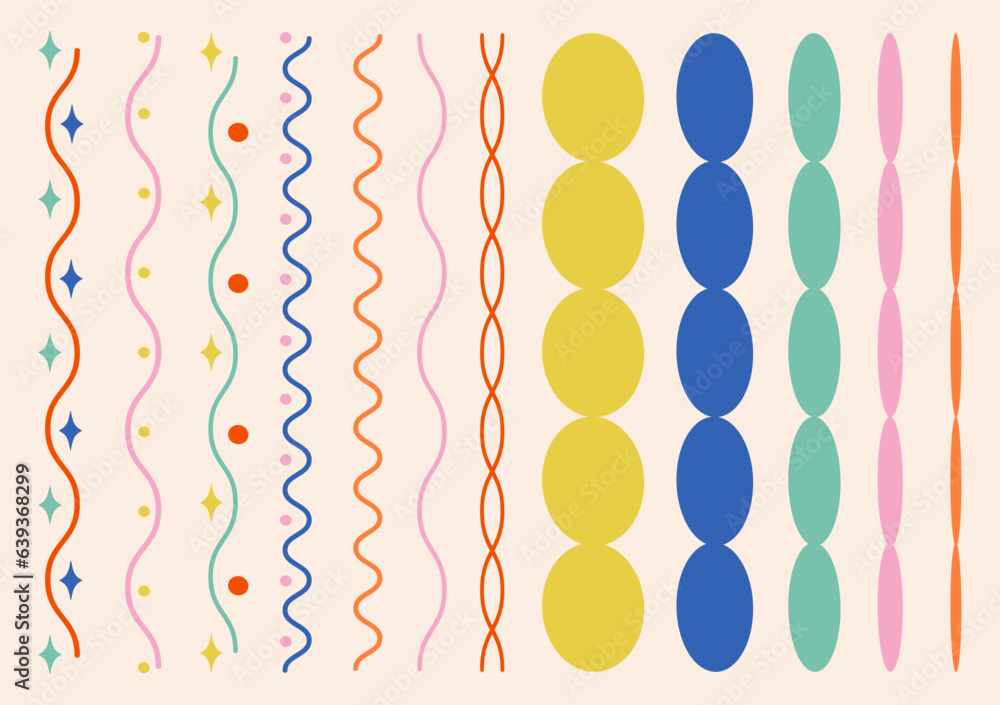 Poster Abstract naive set of lines and patterns. Retro shapes. EPS 10