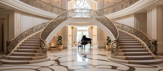 Custom designed luxury stair hall in a sophisticated residence