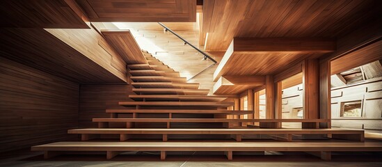 Fototapeta premium Stairs made of wood inside a building