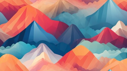 Fototapeta na wymiar A Stunning Mountain Range Seamless Pattern. Colorful wave background with geometric textures and nature environment shapes. Generative AI