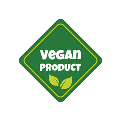 Vegan product sticker, label, badge and logo. Ecology icon. Logo template with green leaves for vegan food. Vector illustration isolated on white background