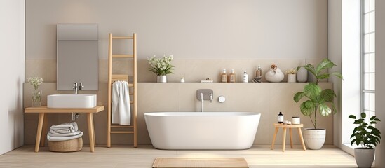 Fototapeta na wymiar Modern bathroom decor with a gentle touch for advertising