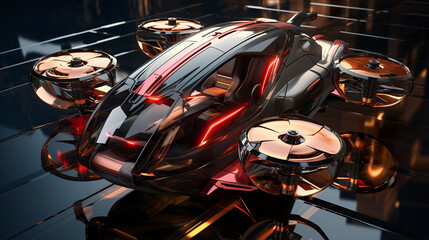 Illustration of a transparent flying car taking off, a futuristic marvel. Touch-sensitive autopilot flying car redefining the frontiers of transportation.