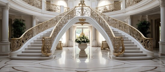 Custom designed luxury stair hall in a sophisticated residence
