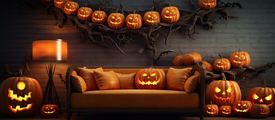 Creating a Halloween gathering in a living space featuring pumpkins and jack o lantern