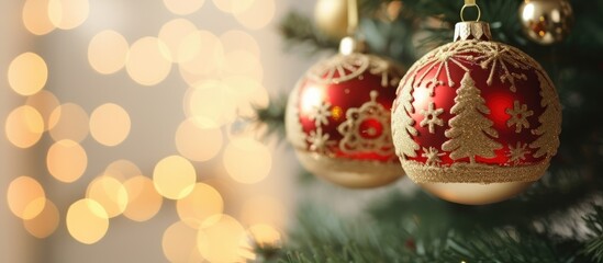 Christmas tree decorated with ornaments Merry Christmas and Happy New Year 2023