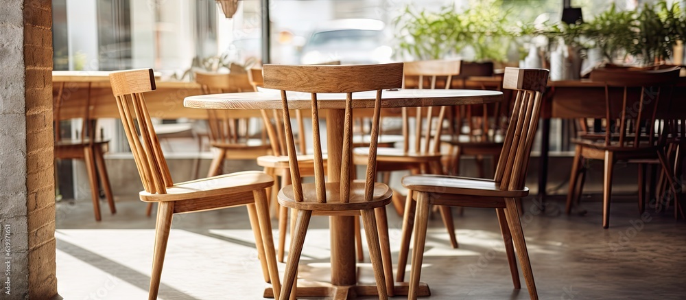 Sticker Furniture made of wood placed in a coffee shop