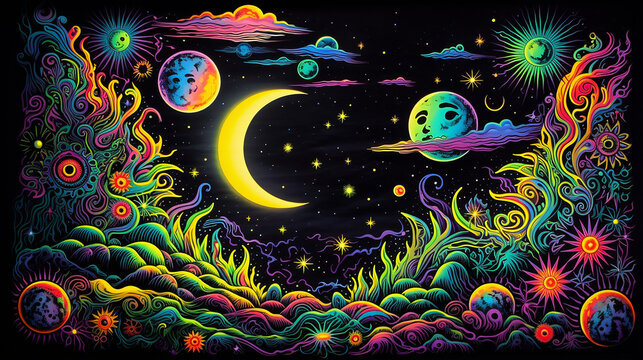 lua  em arte  Uv fluorescente reativa