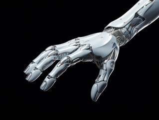 Naklejka premium Arm und Hand eines Roboters, schwarzer Hintergrund, Generative KI