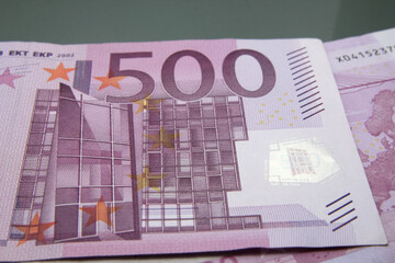 Five hundred euro banknote on a dark background, Euro money