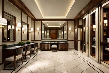 Interior of public men's bathroom or toilet in a luxury hotel, the Renaissance Hotel and Spa in Montgomery, Alabama, USA.