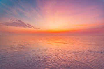 Inspirational calm sea with sunset clouds sky. Meditation ocean and sky background. Colorful horizon over the water. Relaxing seascape skyscape sun rays. Panoramic nature horizon dream fantasy ecology