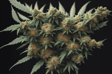 Marijuana leaves, cannabis on a dark background, indoor cultivation