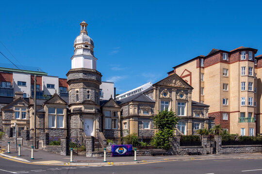 Old Victorian municipal baths in Penarth, south Wales, now restored and converted into seaside homes.