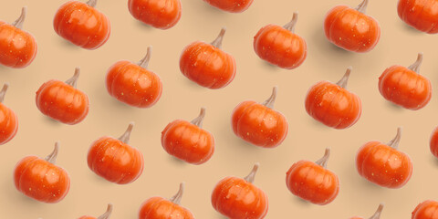 Orange pumpkin pattern on pastel color background