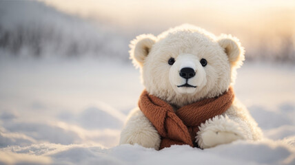 plush toy polar bear in the snow