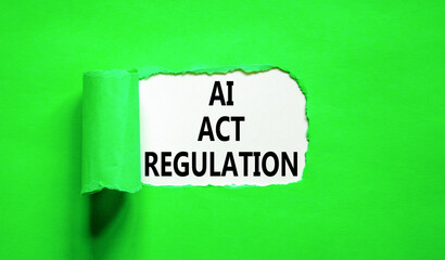 AI act regulation symbol. Concept words AI artificial intelligence act regulation on beautiful white paper. Beautiful green background. Business AI act regulation concept Copy space
