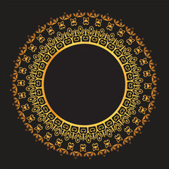 Luxury ornamental mandala design background in gold, Luxury wedding invitation, Ornamental floral corner frame, black background with gold mandala decoration