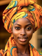 Hübsche Afrikanerin in traditioneller Kleidung, Portrait, Generative KI