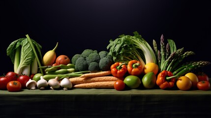 Variety of green vegetables on dark background. Healthy food concept.