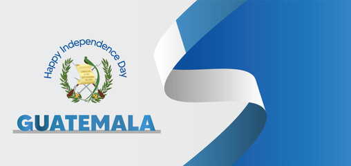 Guatemala independence day waving flag ribbon vector poster