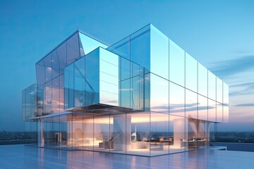 Futuristic Glass Edifice: Where Architecture and Sky Merge in Reflection