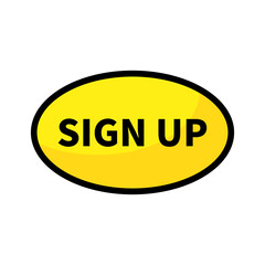 Sign Up Button In Yellow Oval Shape With Black Line For Membership Subscription Promotion Business
