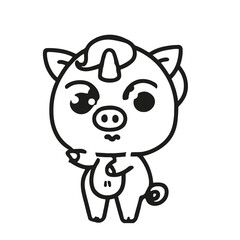Illustration of cute piggy unicorn, coloring page
