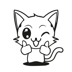 Illustration cute cat with thumbs up, coloring page