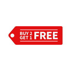 Buy Two Get One Free In Red Hanging Tag Shape With White Line For Promotion Sale Business
