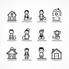 Family vector icons set in thin line style