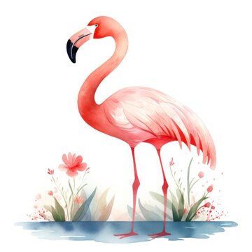 Simple Flamingo Watercolor Painting AI Generated © Alex
