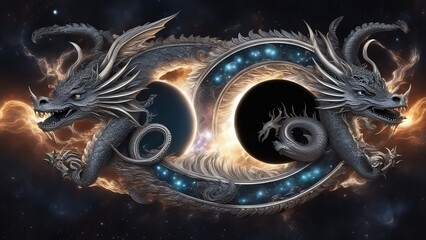 Chinese dragon in the sky, zen abstract design yin yang - obrazy, fototapety, plakaty