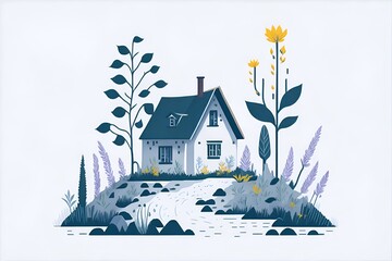 Modern house concceptual cartoon. AI generated illustration