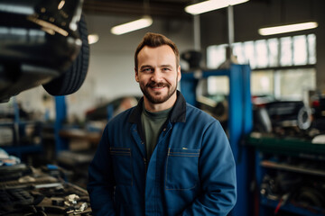 Photo of a mechanic man in a car repair shop - obrazy, fototapety, plakaty