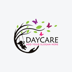 child daycare logo design vector - obrazy, fototapety, plakaty