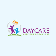 child daycare logo design vector - obrazy, fototapety, plakaty