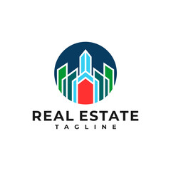 Colorful real estate logo design isolated on white background