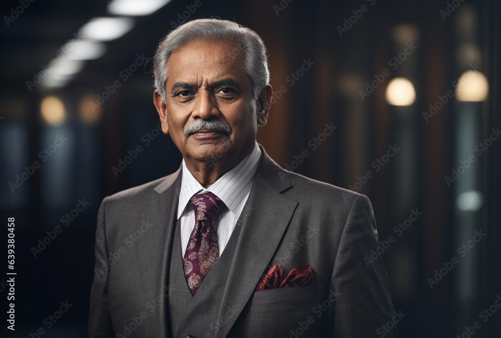 Wall mural A man in a suit and tie stands in a dark room