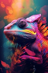 iguana on a tree -  full color chameleon  - Generative AI - obrazy, fototapety, plakaty