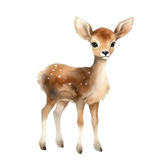 Cute watercolor deer on transparent background, baby deer in high quality