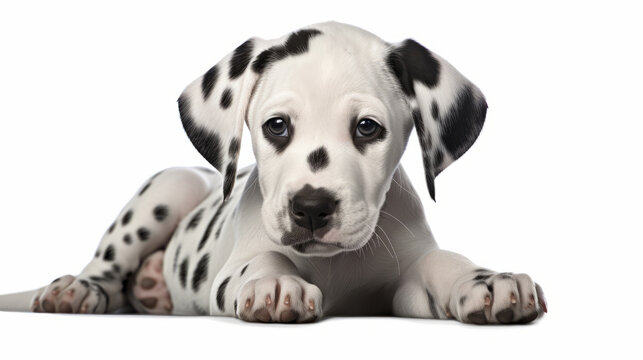 A cute dalmatian puppy resting on the