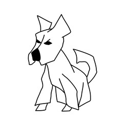 Yorkshire Terrier puppy looking interested. Vector linear drawing of a small standing dog.