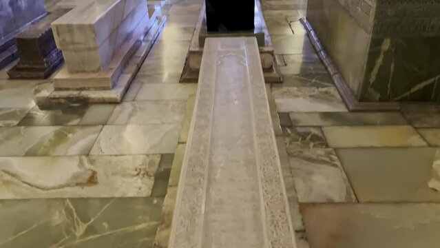Interior view of the interior of the historic Gur-e-Amir mausoleum in Samarkand, Uzbekistan. Slow motion video