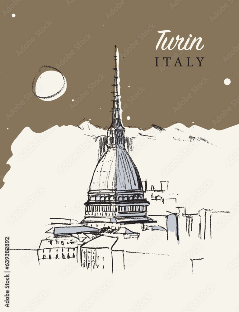 Wall mural Drawing sketch illustration of Turin, ıtaly