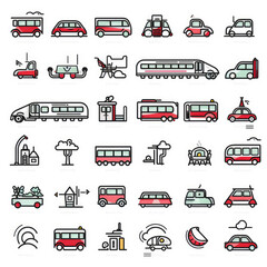 Set of Public Transportation Thin Line Icons